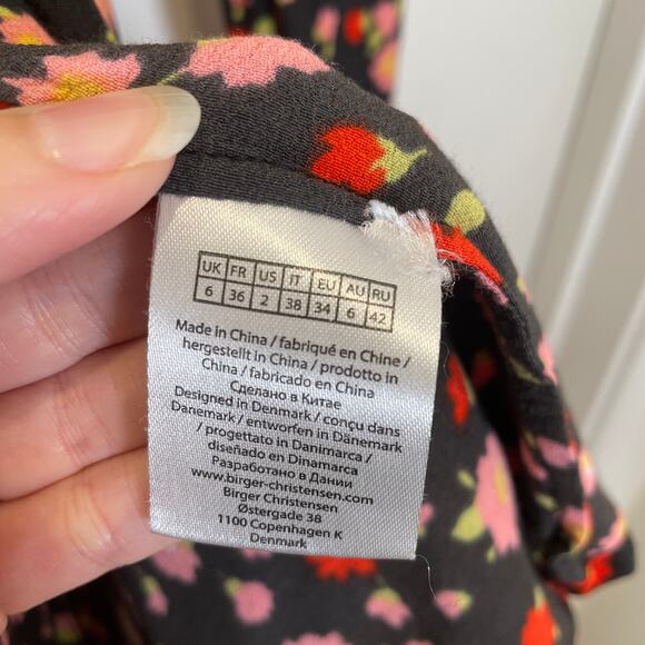 Rotate Birger Christensen Emma Dress Floral Long Sleeve Tie Belt Black Mini 2‎ - Picture 4 of 6